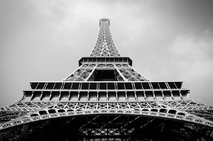 Eifel Tower ind Paris. Black and white from Bottom.